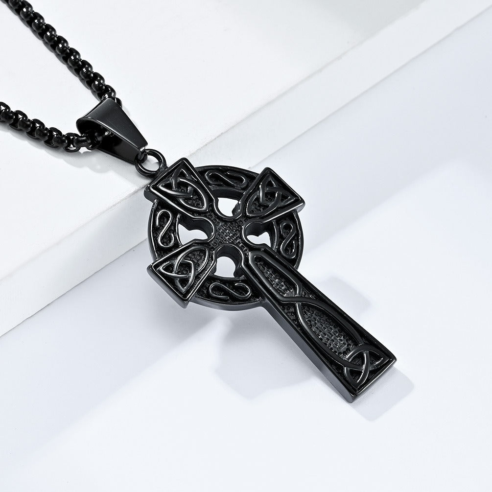 Kemstone Stainless Steel Celtic Cross Pendant Necklace for Men K-PT442