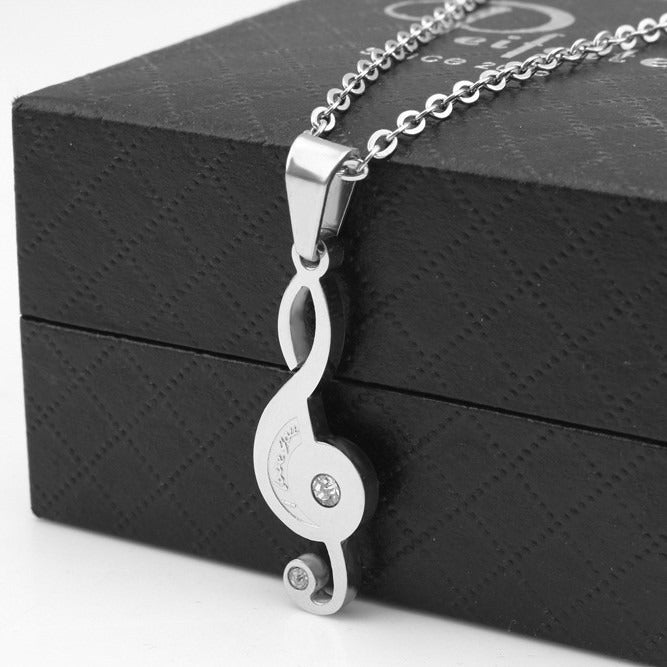 Kemstone Musical Note Pendant Necklace for Men & Women Titanium Steel Cubic Zirconia Detail TN0041