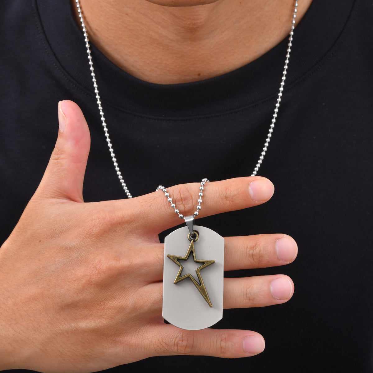 Kemstone Layered Star Pendant Necklace for Men Stainless Steel Open Star NC-3025