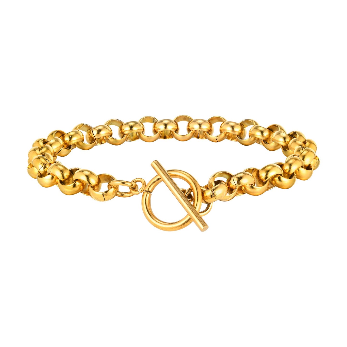 Elegant Adjustable Gold-Tone Stainless Steel Round Pearl Chain Bracelet with Secure OT Clasp – Minimalist Women's Jewelry for Everyday Glam BR2105