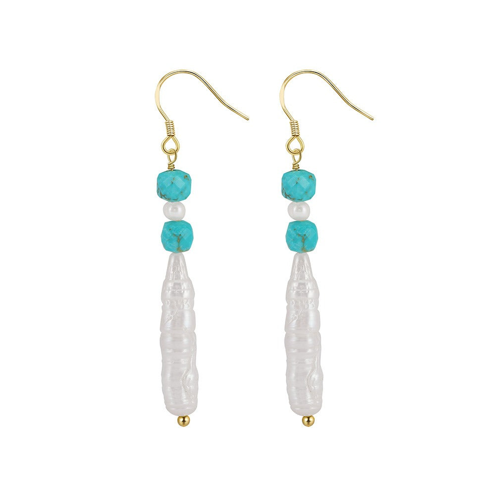 Kemstone Boho Pearl Drop Earrings for Women 925 Sterling Silver Turquoise Bead Detail MPE06