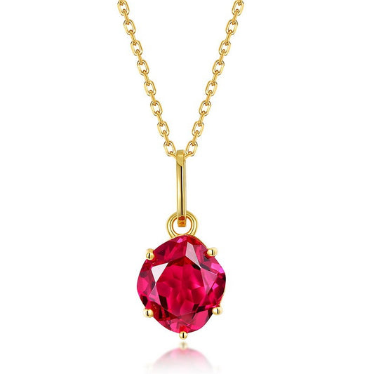Kemstone Luxury Jewelry S925 Sterling Silber Schlüsselbein-Halskette mit weinrotem, im Labor gezüchtetem Rubin-Anhänger, 18"