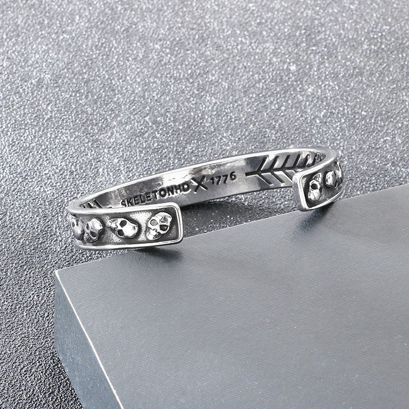 Kemstone Dark Metal Eye & Relief Head Titanium Steel Cuff Bracelet for Men – Open C Shape Design KB209289-LU