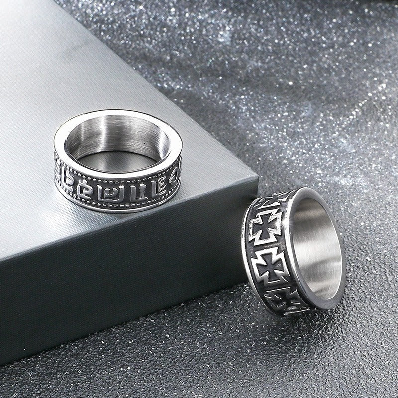 Kemstone Titanium Steel Sun Moon Star Ring for Men Vintage Symbol Band KB158011-Z