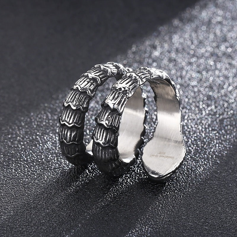 Kemstone Dark Forge Coiled Python Ring - Industrial Punk Stainless Steel Men's Statement Jewelry KR104866-KJX