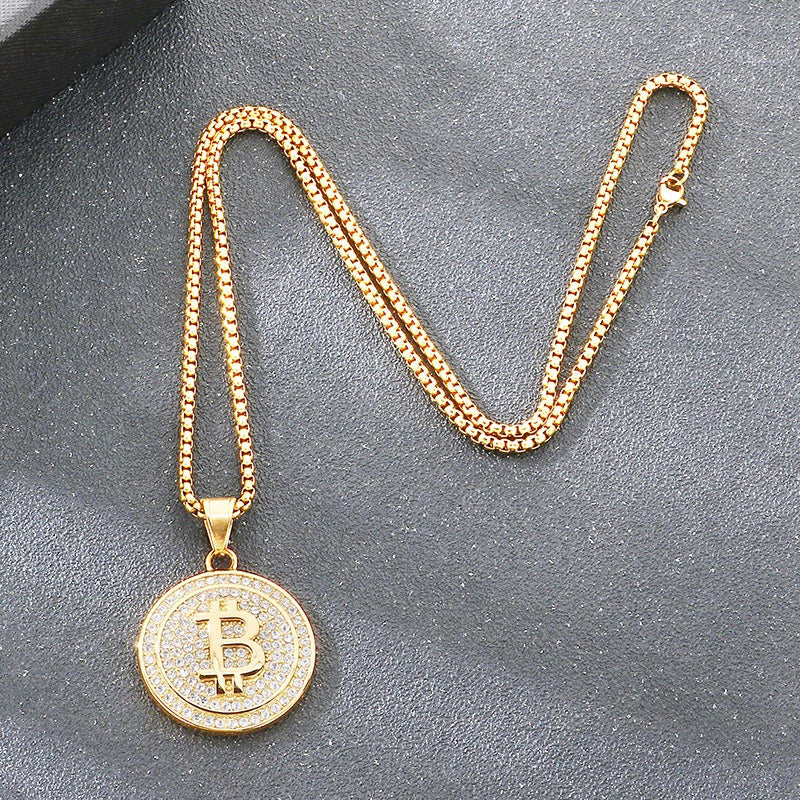 Kemstone Basketball Hoop Coin Pendant Necklace for Men – Rhinestone Titanium Steel Hip Hop Style KP117911-MZOZ