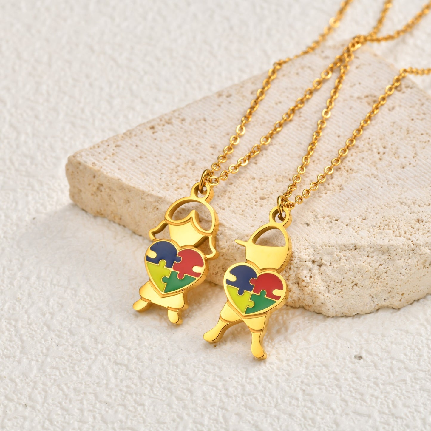 Kemstone Stainless Steel Puzzle Heart Pendant Necklace Colorful Enamel for Men Women NC-2257
