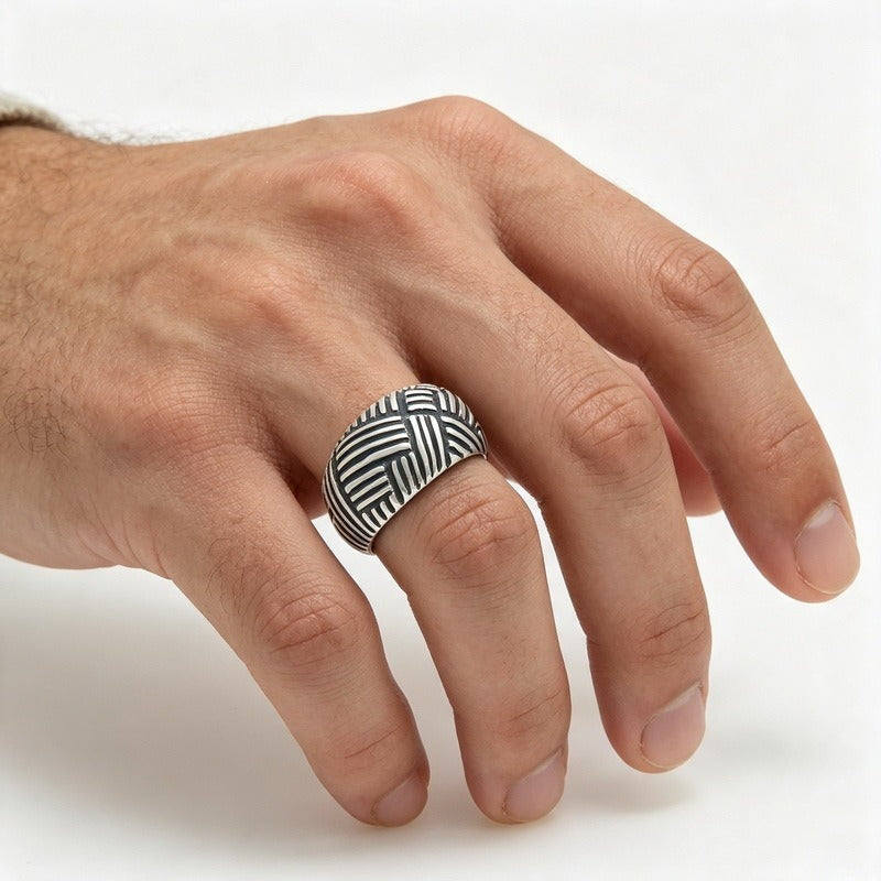 Kemston Interwoven Texture Ring for Men Titanium Steel Wide Band Vintage Style KR114788-KJX
