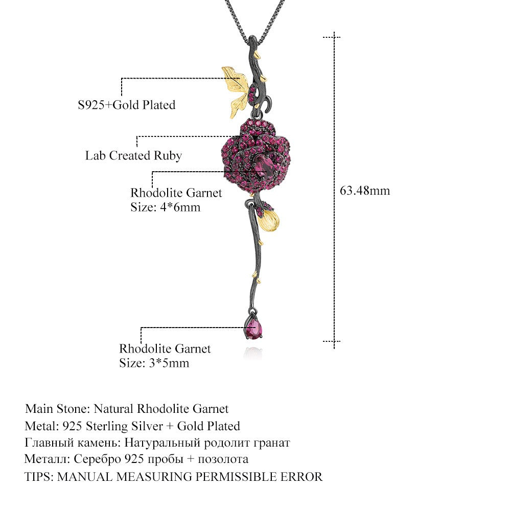 Kemstone S925 Sterling Silber Rosenanhänger Halskette mit mehreren Edelsteinen, 18"