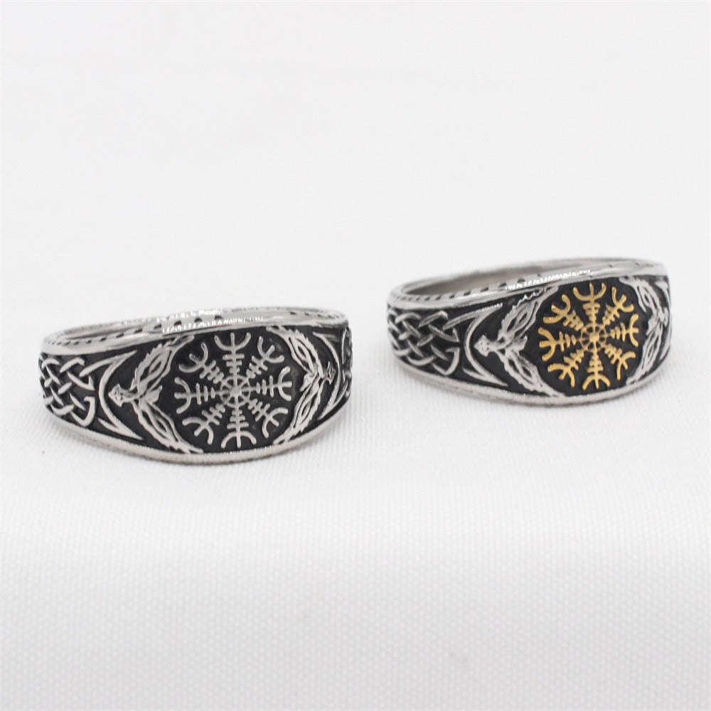 Kemstone Viking Rune Ring for Men Titanium Steel Two Tone Vintage R1683