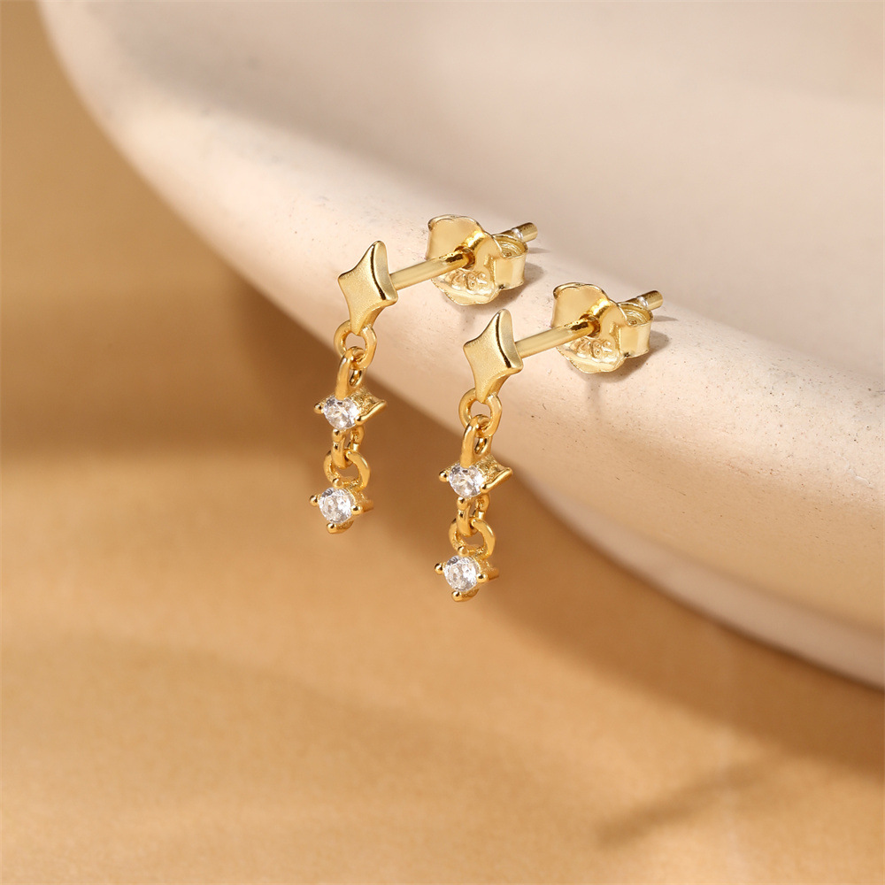 Kemstone S925 Sterling Silver Four Point Star Drop Earrings for Women Cubic Zirconia 60265161631C