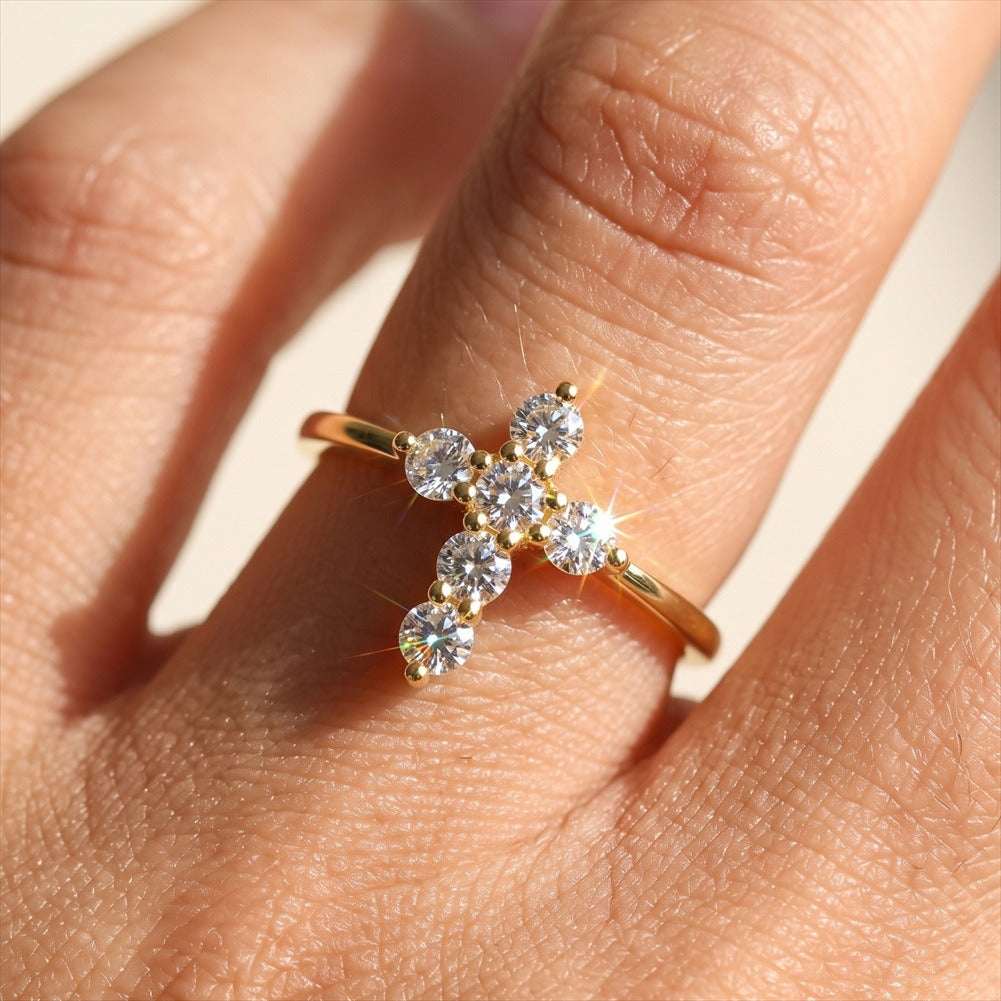 Kemstone Cubic Zirconia Cross Ring for Women 925 Sterling Silver Minimalist LZR48