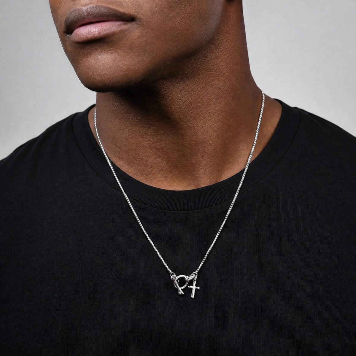 Kemstone Skull Cross Necklace for Men Stainless Steel Punk Silver NC-3215