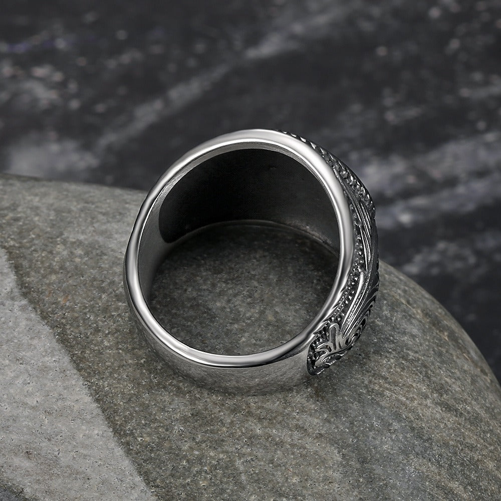 Kemstone  Stainless Steel Vintage Compass Ring for Men Sunburst Design TR0412