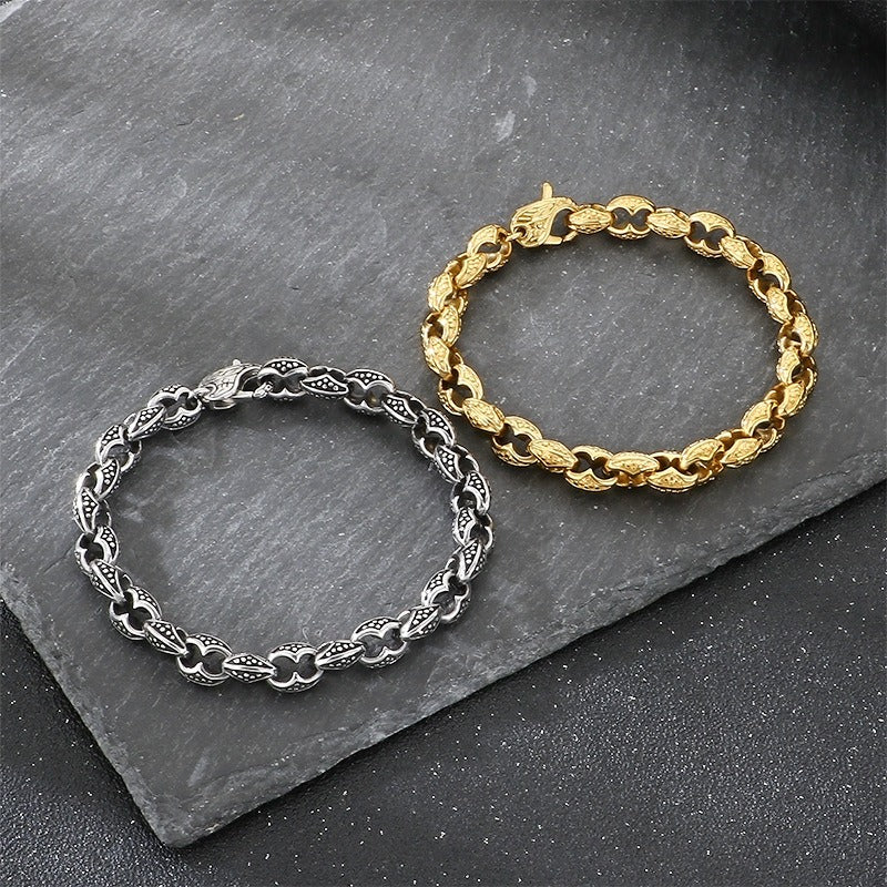 Kemstone Coffee Bean Chain Bracelet for Men Titanium Steel Textured Link Gold Silver KB184382-KJX