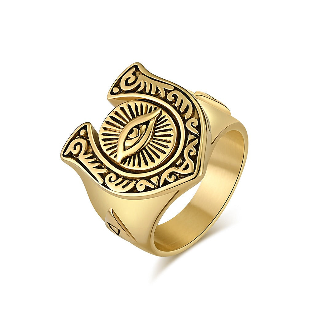 Kemstone Stainless Steel Horseshoe Eye Signet Ring for Men K-R808