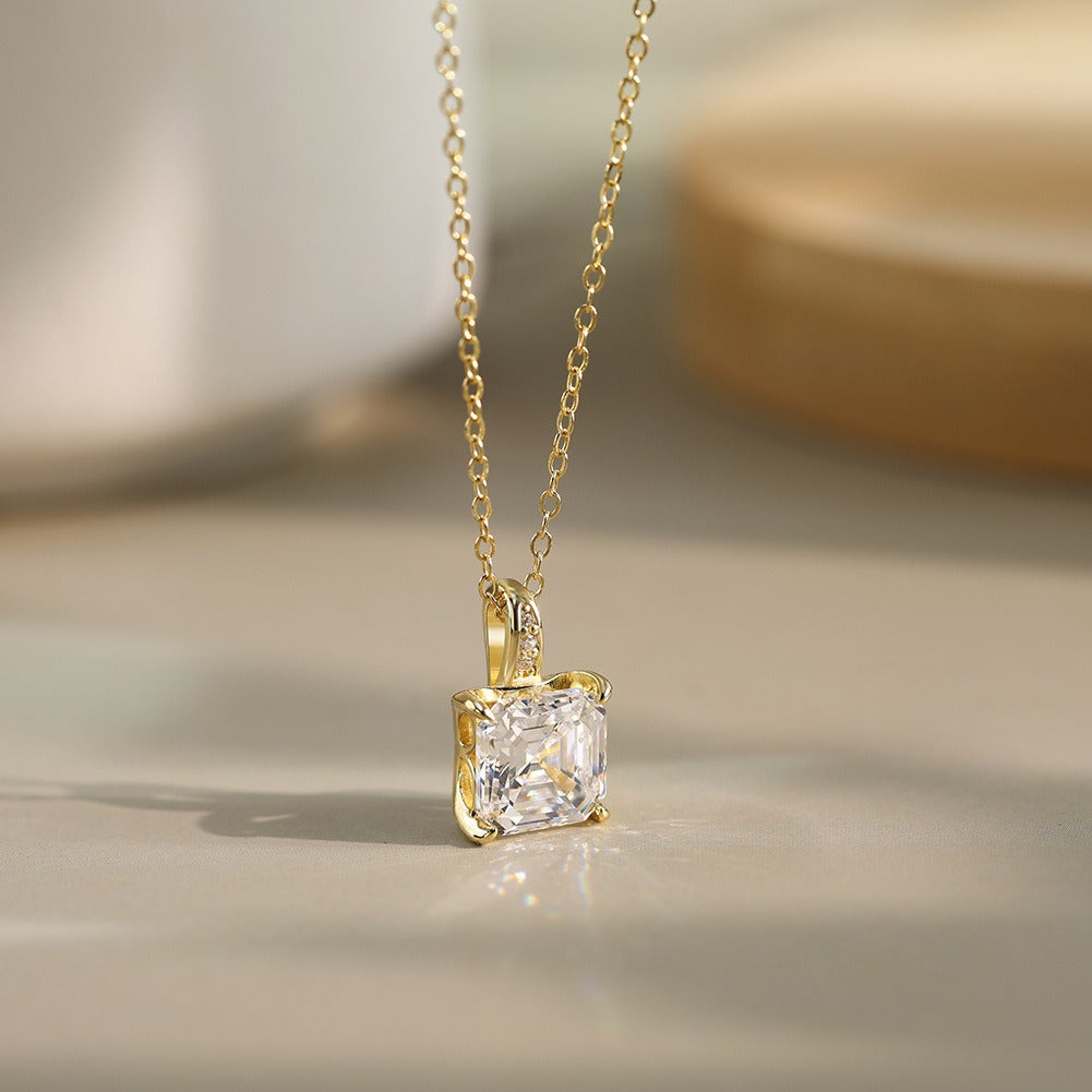 Kemstone 925 Sterling Silver Square Pendant Necklace for Women Cubic Zirconia Gold Silver LZN15