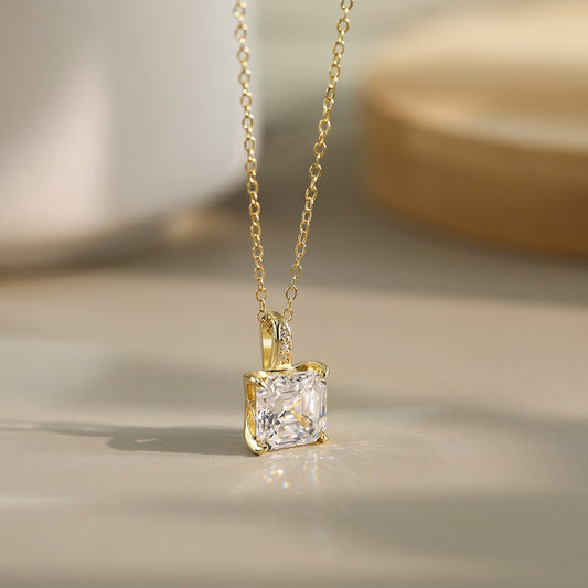 Kemstone 925 Sterling Silver Square Pendant Necklace for Women Cubic Zirconia Gold Silver LZN15