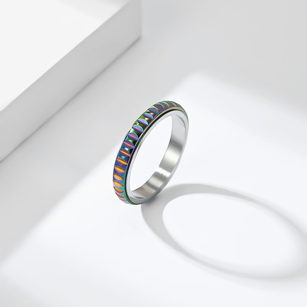 Kemstone Stainless Steel Faceted Spinner Ring for Men & Women 4MM K-R1256