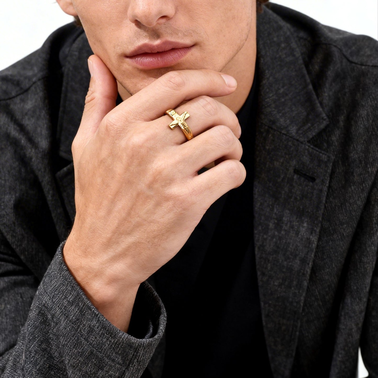 Kemstone Stainless Steel Cross Open Ring for Men Vintage RC-1073