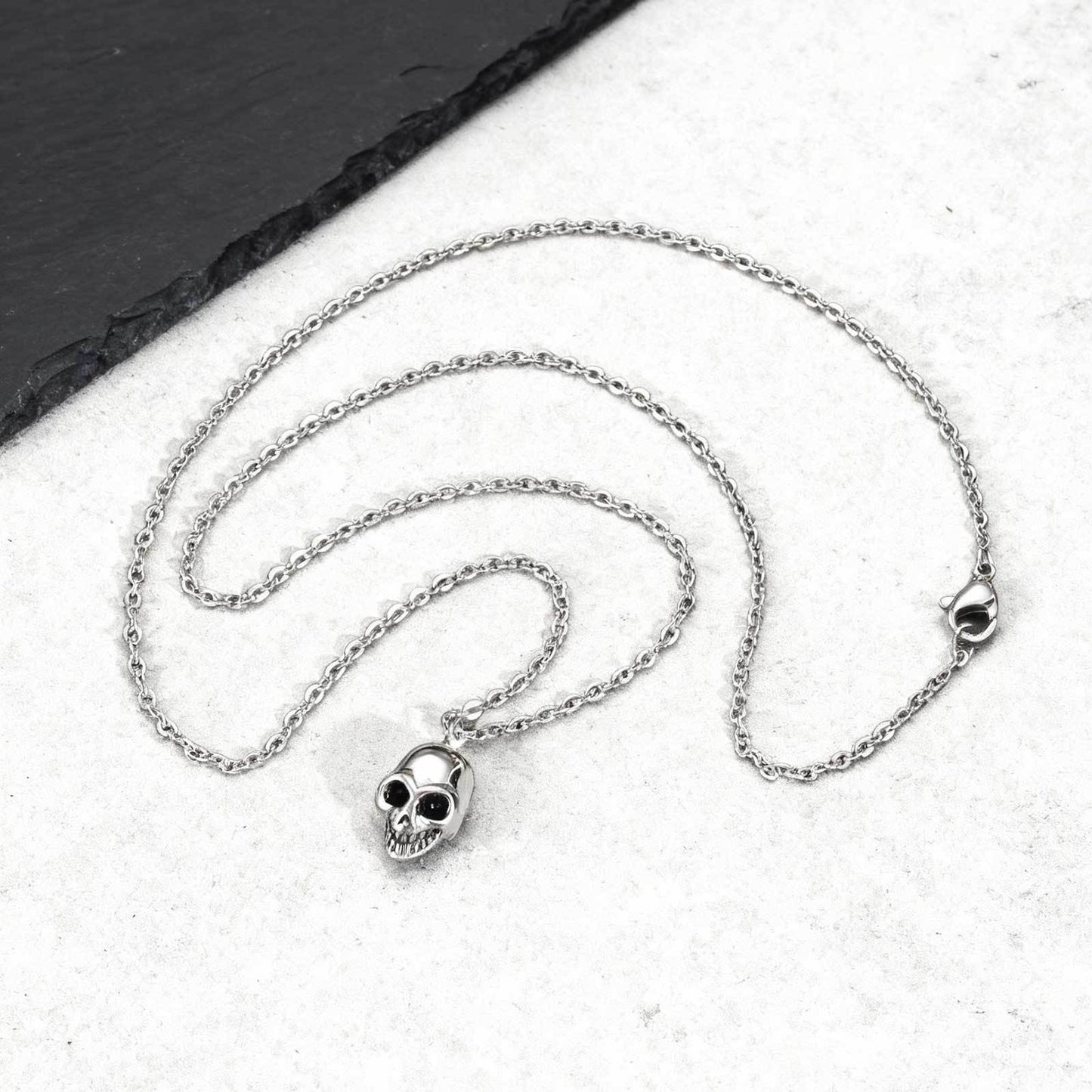 Kemstone Stainless Steel Skull Pendant Necklace for Men – Flat Chain Gothic Style NC-2619