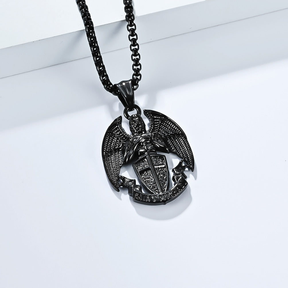 Kemstone Men’s Titanium Steel Angel Pendant Necklace – Vintage Gothic Jewelry K-PT644