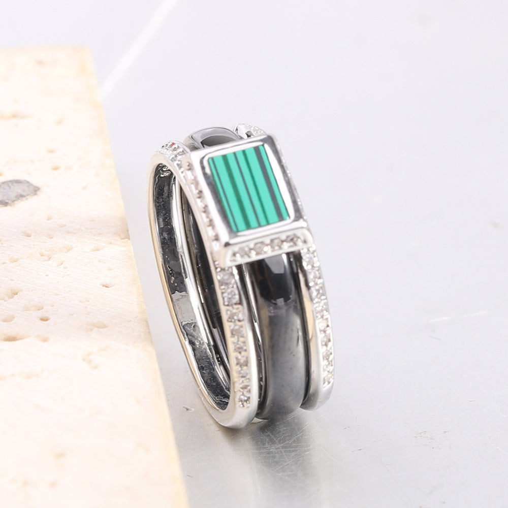 Kemstone Ceramic Ring for Men & Women Square Center Geometric Couple Band CM1066