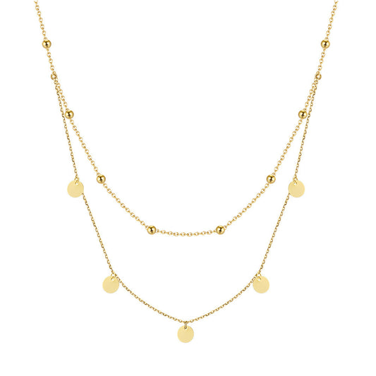 Kemstone Layered Gold Necklace – 925 Sterling Silver Double Chain Necklace for Women, Dainty Disc Beaded Choker, Adjustable Handmade Jewelry