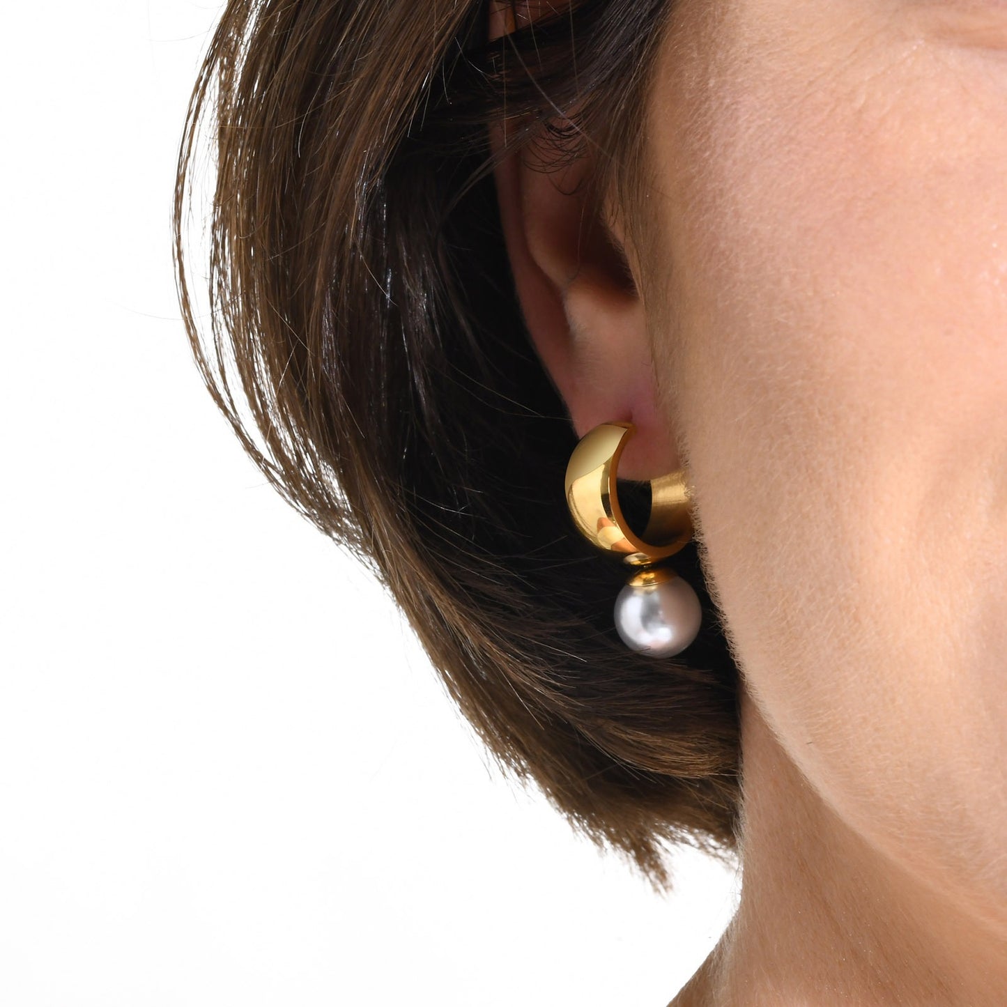 Stainless Steel Simulated Pearl Earrings – French-Inspired Minimalist Hoops for Women ED-670G
