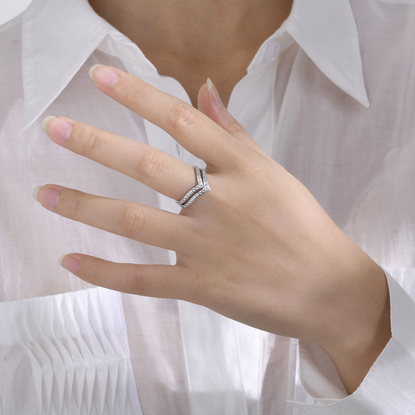 V-Edge Steel Ring – Gold-Plated Power Symbol with Zircon Grit R-665