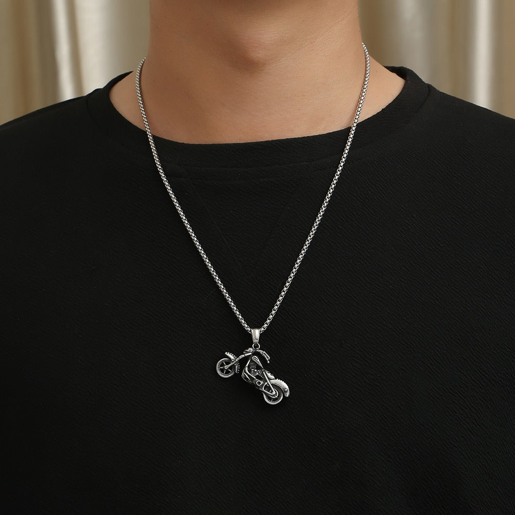 Kemston Skull Motorcycle Pendant Necklace for Men Stainless Steel Gothic Biker K-PT457