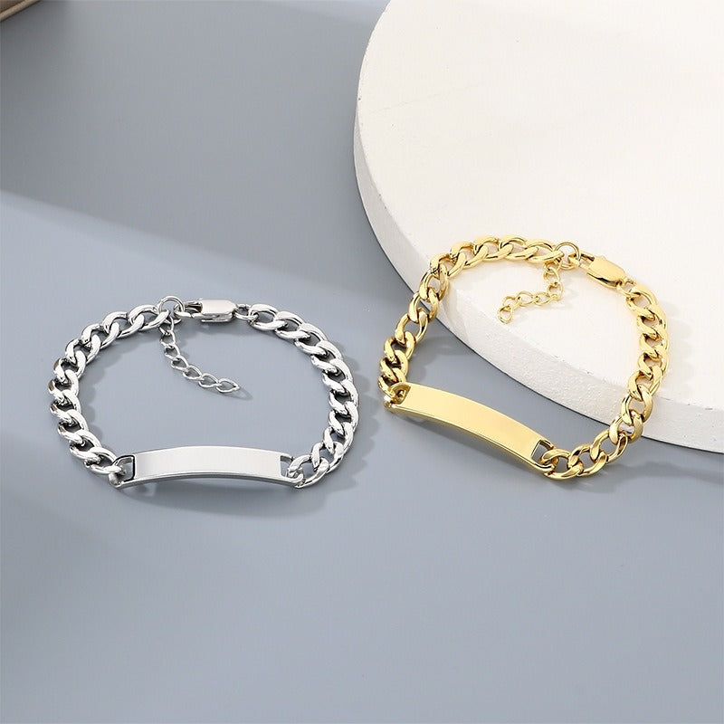 Kemstone Personalized Engraved Mens Bracelet, Stainless Steel Cuban Link ID Bracelet for Men, Custom Name Plate Chain Bracelet, Adjustable Fashion Jewelry Gift for Boyfriend Husband