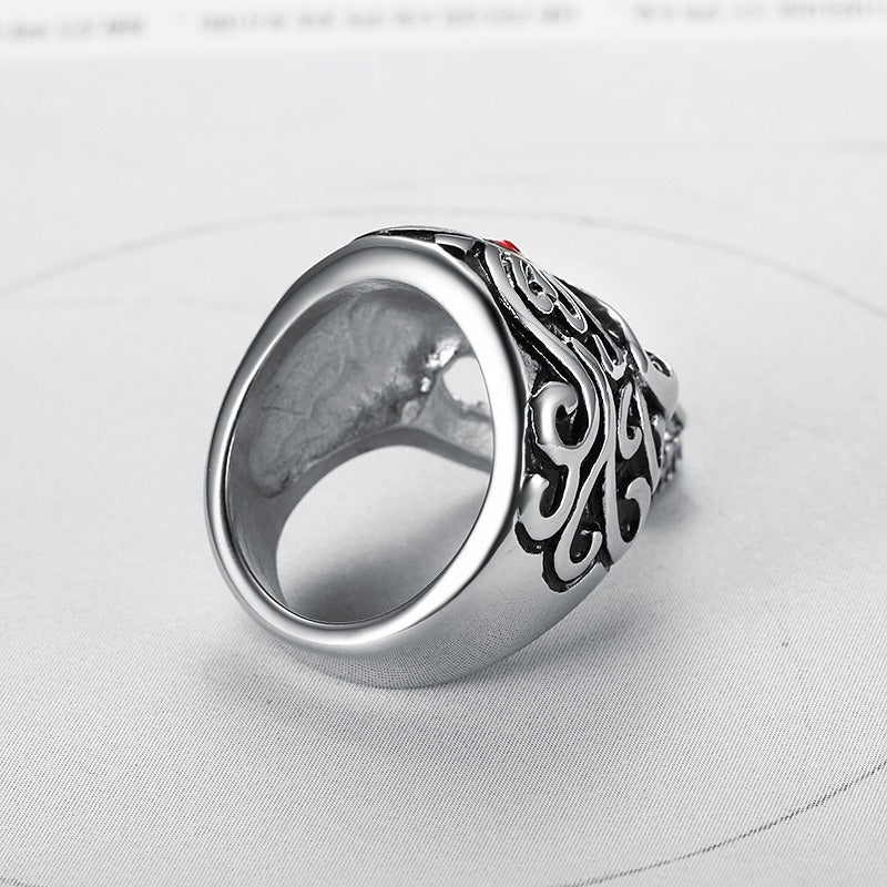 Kemstone Red Stone Skull Ring for Men Titanium Steel Punk TR0076