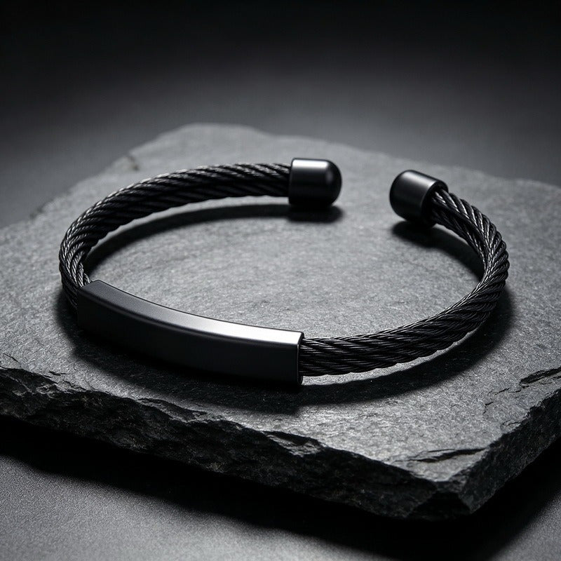 Kemstone Titanium Steel Cable Cuff Bracelet for Men Curved Plate KB146616-KLHQ