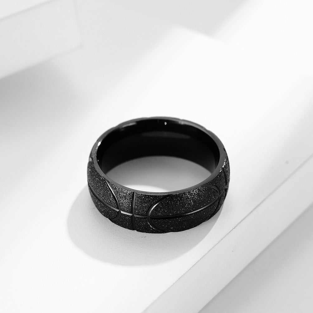 Kemstone Stainless Steel Basketball Texture Ring for Men – Matte Engraved Hip Hop Style K-R532