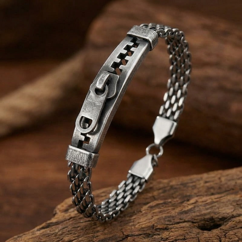 Kemstone Titanium Steel Layered Chain Bracelet for Men Zipper Bar Mesh Link KB213347-KF