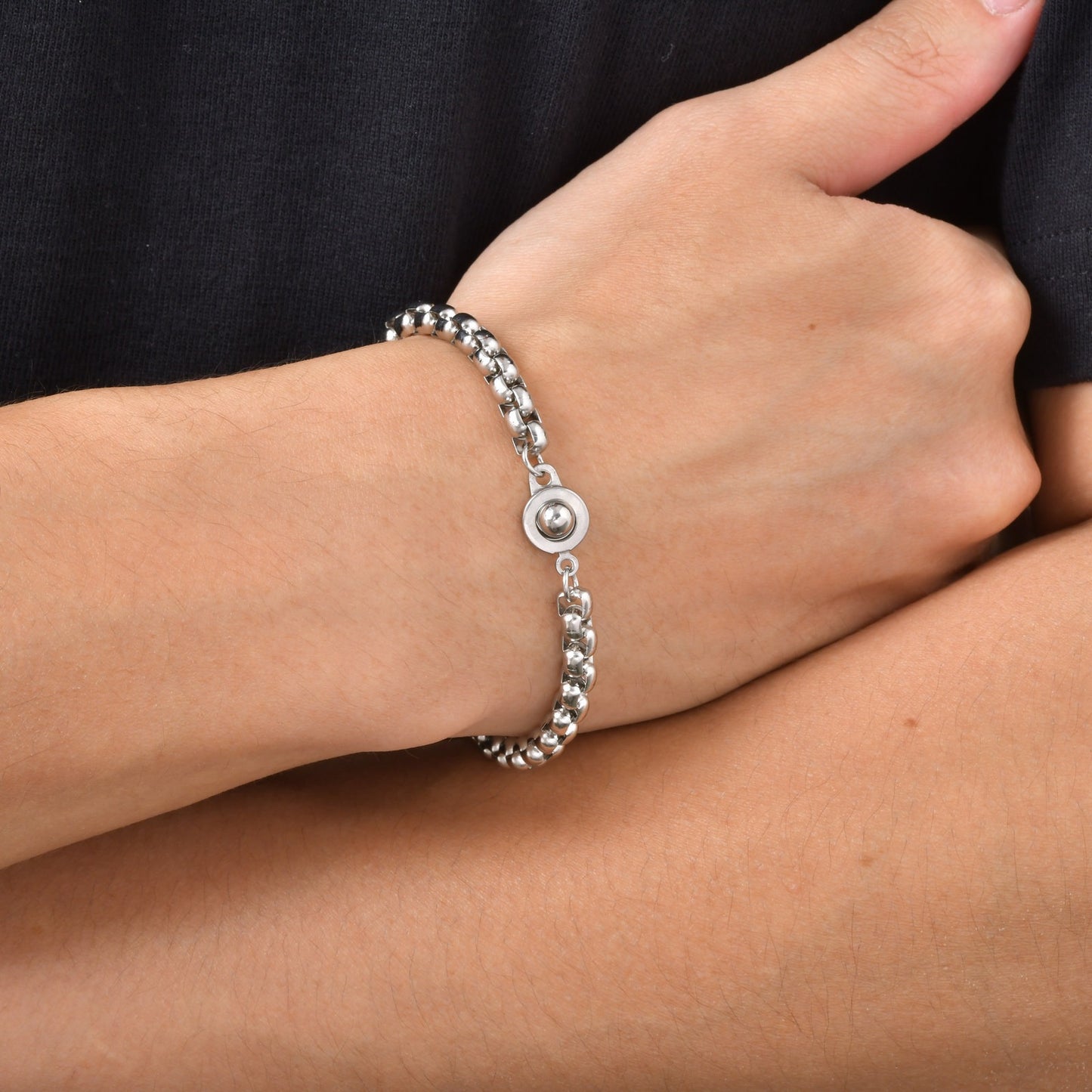 Kemstone Stainless Steel Bead Chain Bracelet for Men Round Clasp Silver BR-2488