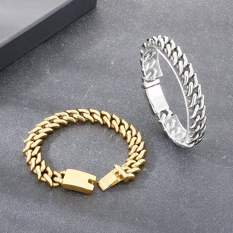 Kemstone Titanium Steel Cuban Chain Bracelet for Men – 15mm Polished KB204380-KJX