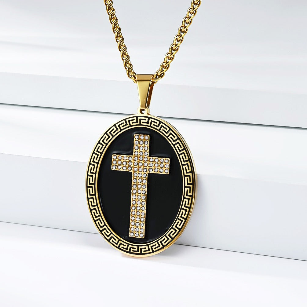 Kemstone Stainless Steel Round Cross Pendant Necklace for Men K-PT694