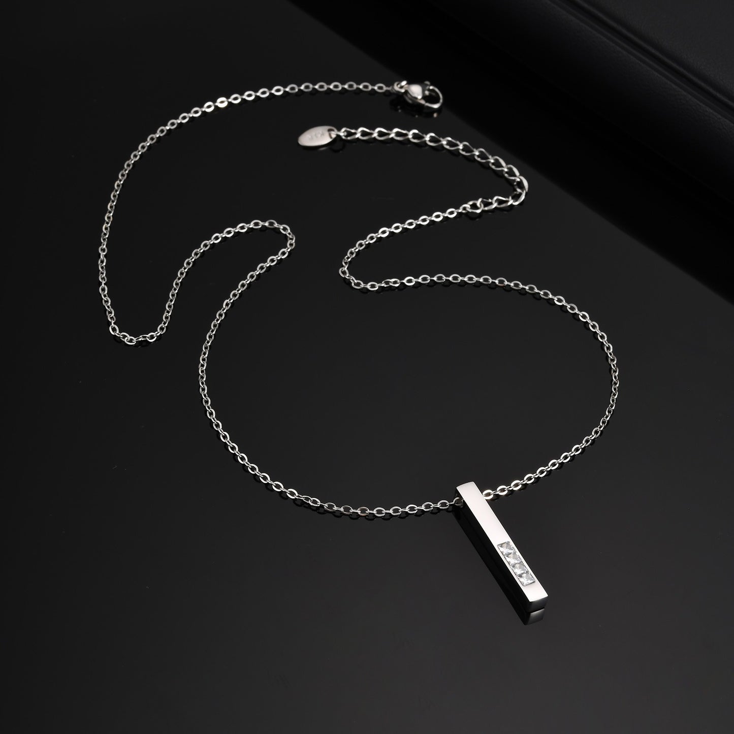 Kemstone Stainless Steel Cubic Zirconia Bar Pendant Necklace for Men NC-2272