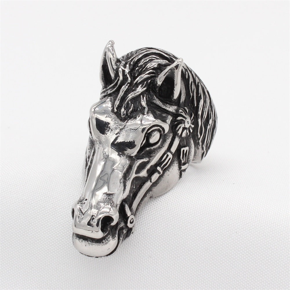Kemston Sculpted Horse Head Ring for Men Titanium Steel Western R1755