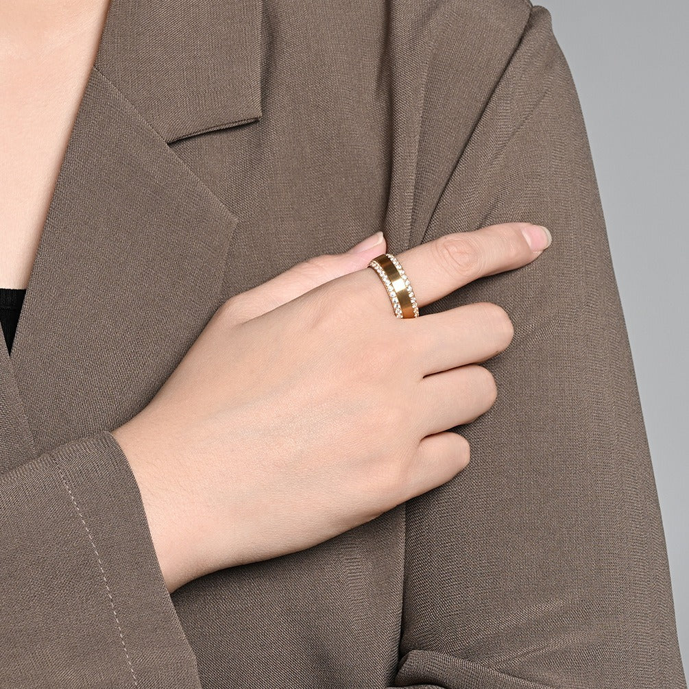 Kemstone Double Row Cubic Zirconia Pave Stainless Steel Ring for Men & Women K-R1130