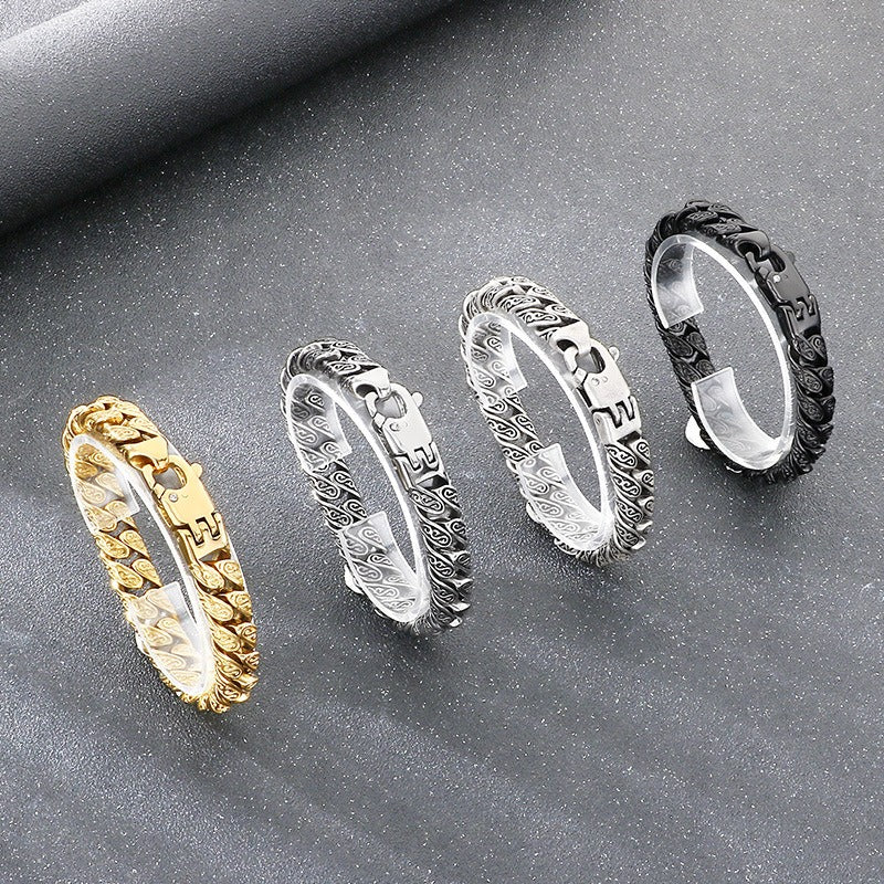 Stainless Steel Cuban Link Bracelet for Men, Vintage Braided Chain Bracelet with Zircon Clasp, Vacuum Plated Hip Hop Punk Biker Bracelet, Durable Mens Jewelry Gift