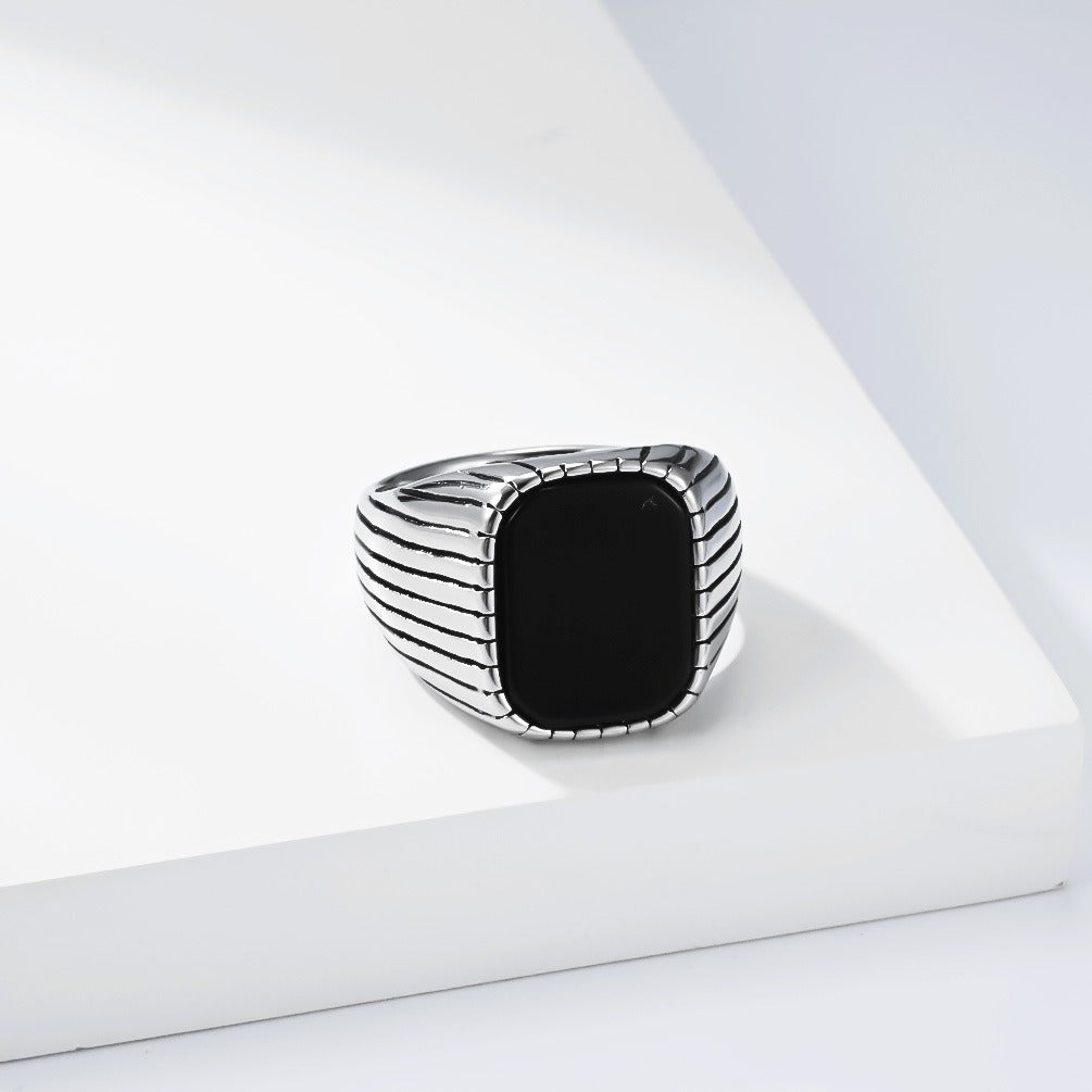 Kemstone Stainless Steel Tiger Eye & Turquoise Signet Ring for Men Square Stone K-R1174