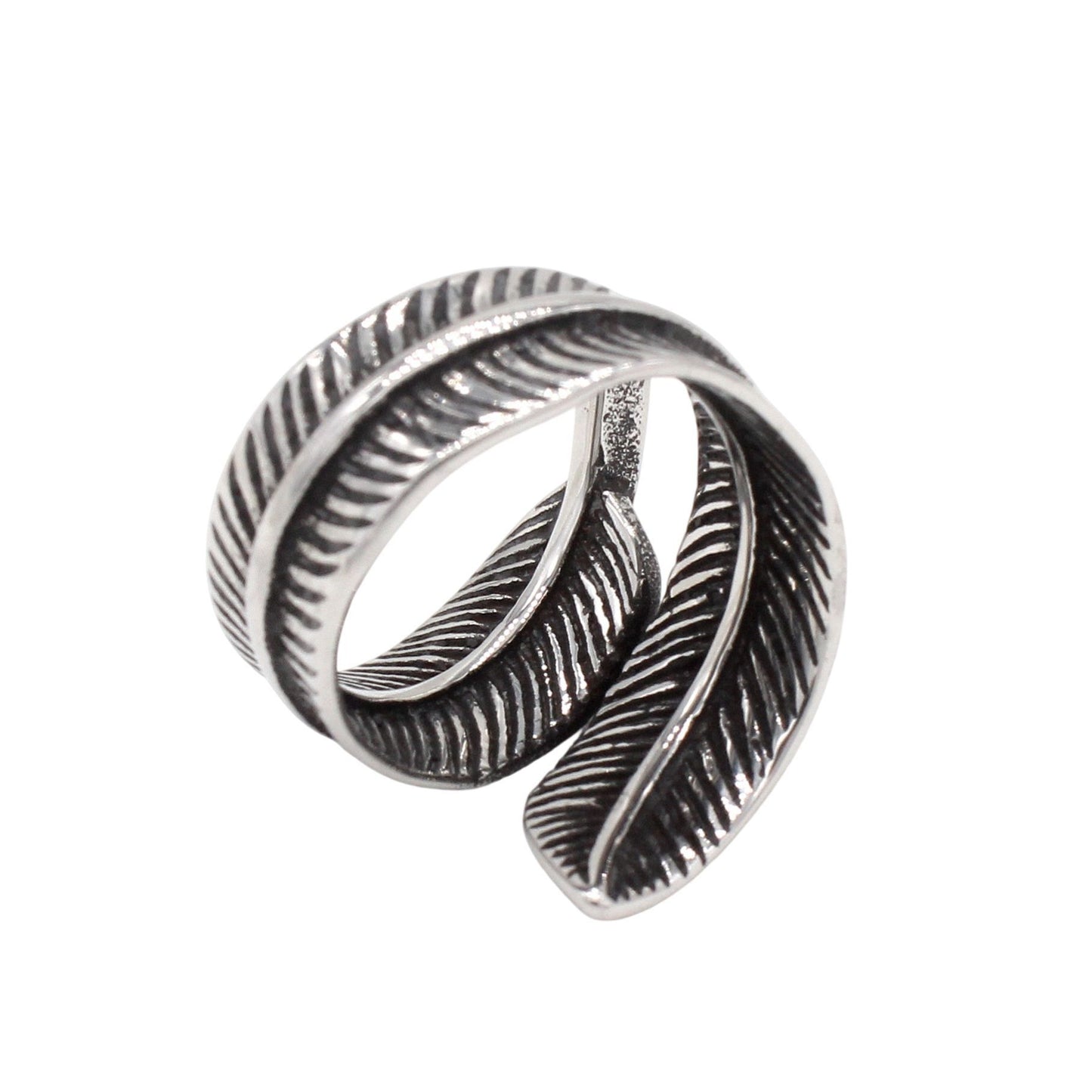 Kemstone Titanium Steel Feather Turquoise Ring – Vintage Tribal Style for Men R1922