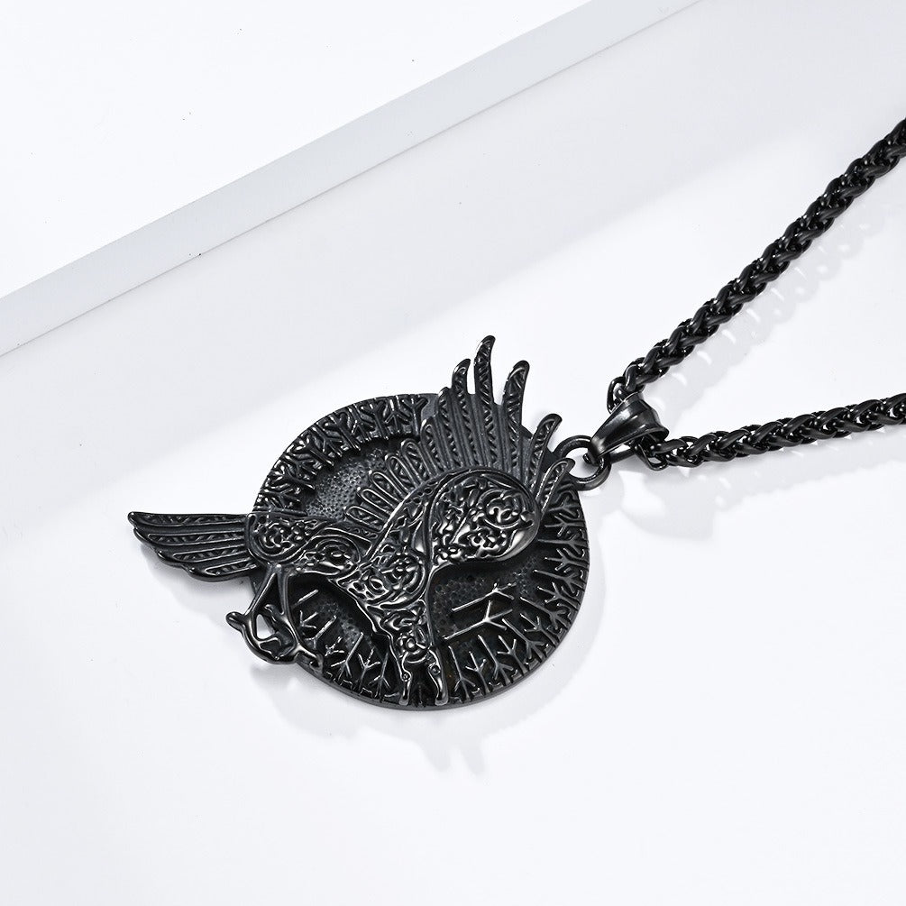 Kemstone Viking Raven Pendant Necklace for Men Stainless Steel K-PT528
