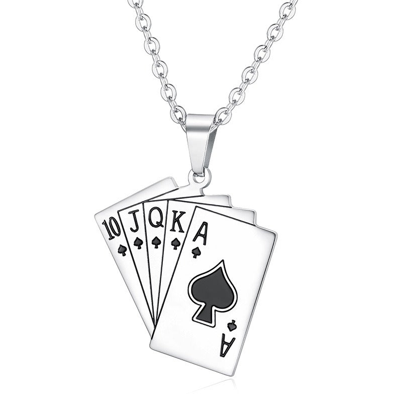 Kemstone Titanium Steel Playing Card Pendant Necklace for Men Five-Card Spade TN0387