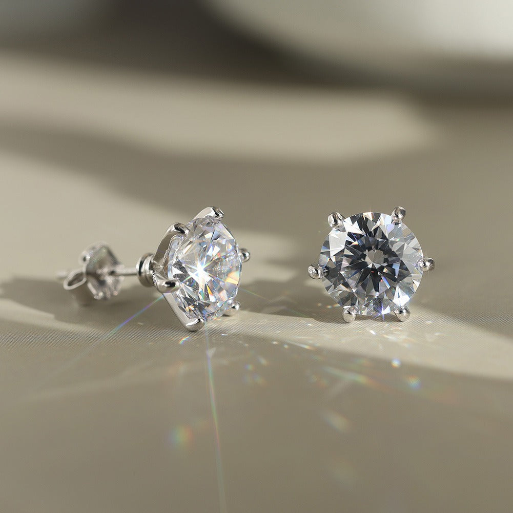 Kemstone 925 Sterling Silver Round Stud Earrings for Women 8A Cubic Zirconia Gold Silver LZE07