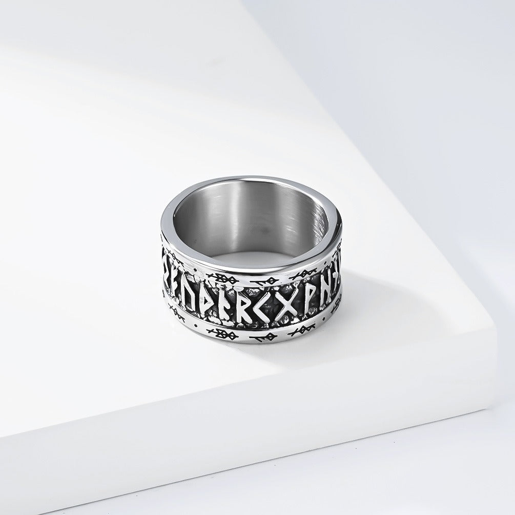 Kemstone Stainless Steel Viking Rune Ring – Spinner Band Style for Men K-R1153