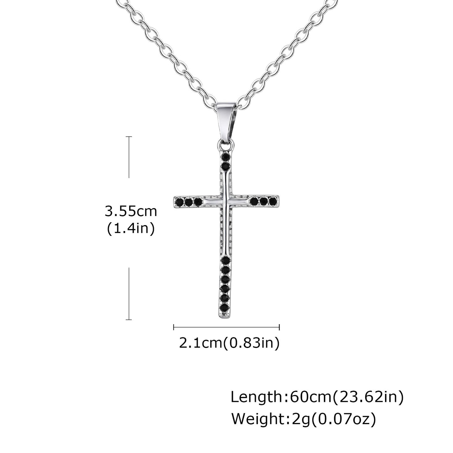 Kemstone Men’s Stainless Steel Cross Necklace – Black Zircon Gothic Pendant PN-2214